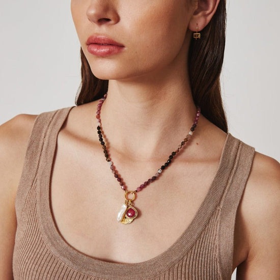 Load image into Gallery viewer, NKL-GPL Tourmaline Mix Hypatia Charm Necklace
