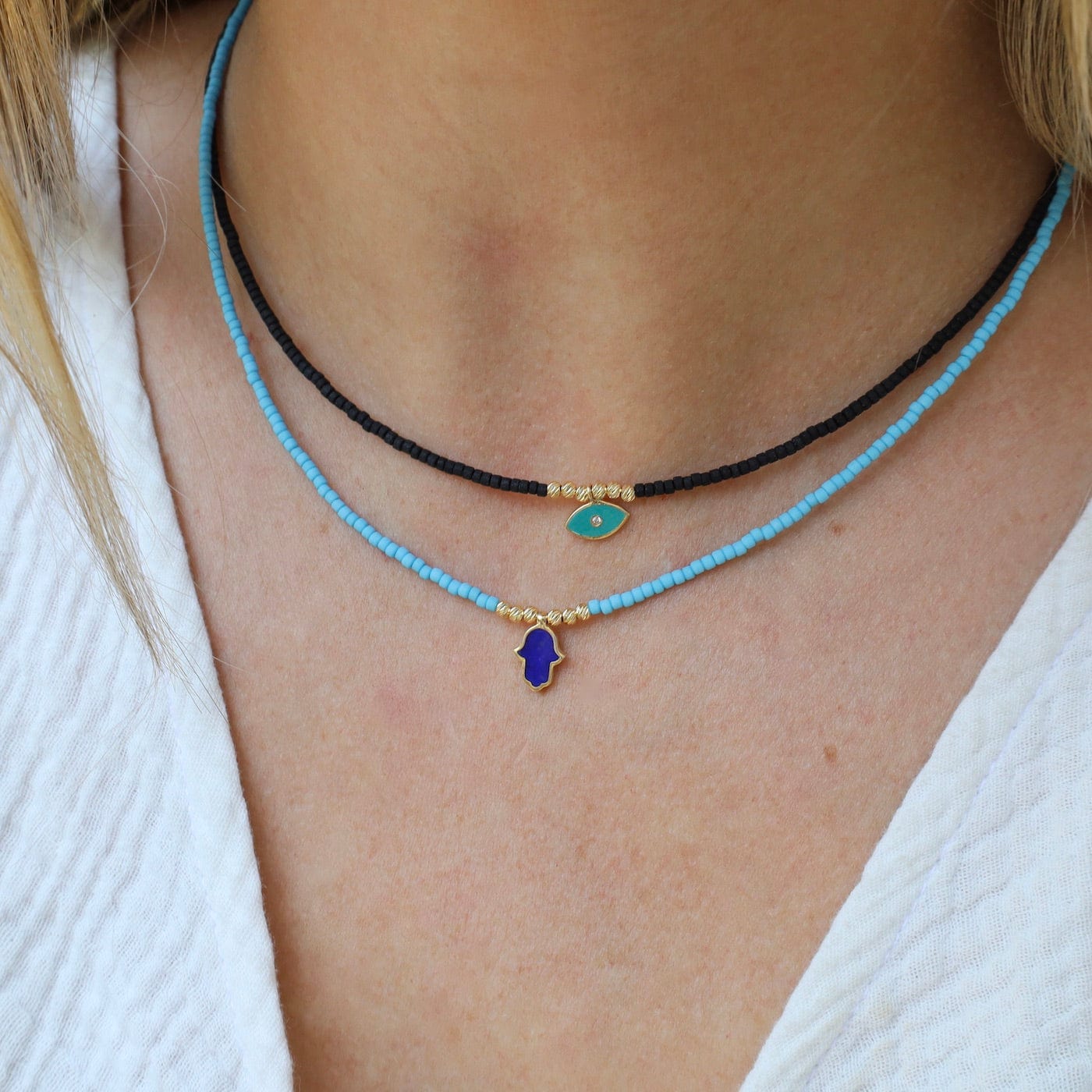NKL-GPL Turquoise Beaded Necklace with Hamsa