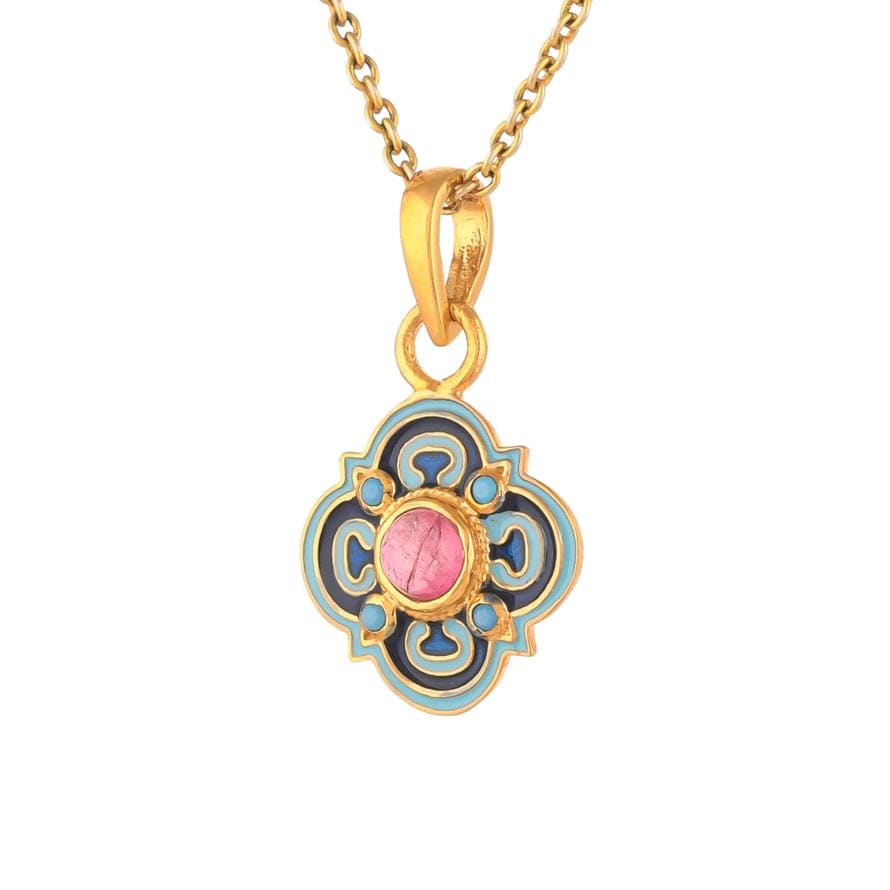 NKL-GPL Turquoise Enamel Tourmaline Pendant Necklace