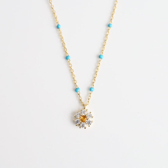 NKL-GPL Turquoise Epoxy Chain with CZ Flower Necklace