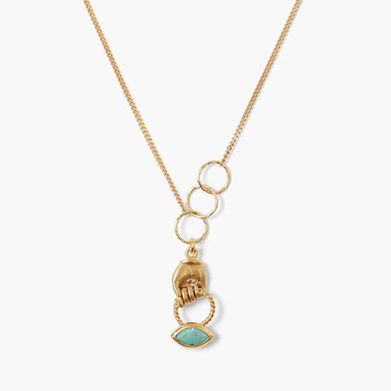 NKL-GPL Turquoise Mano Evil Eye Charm Necklace