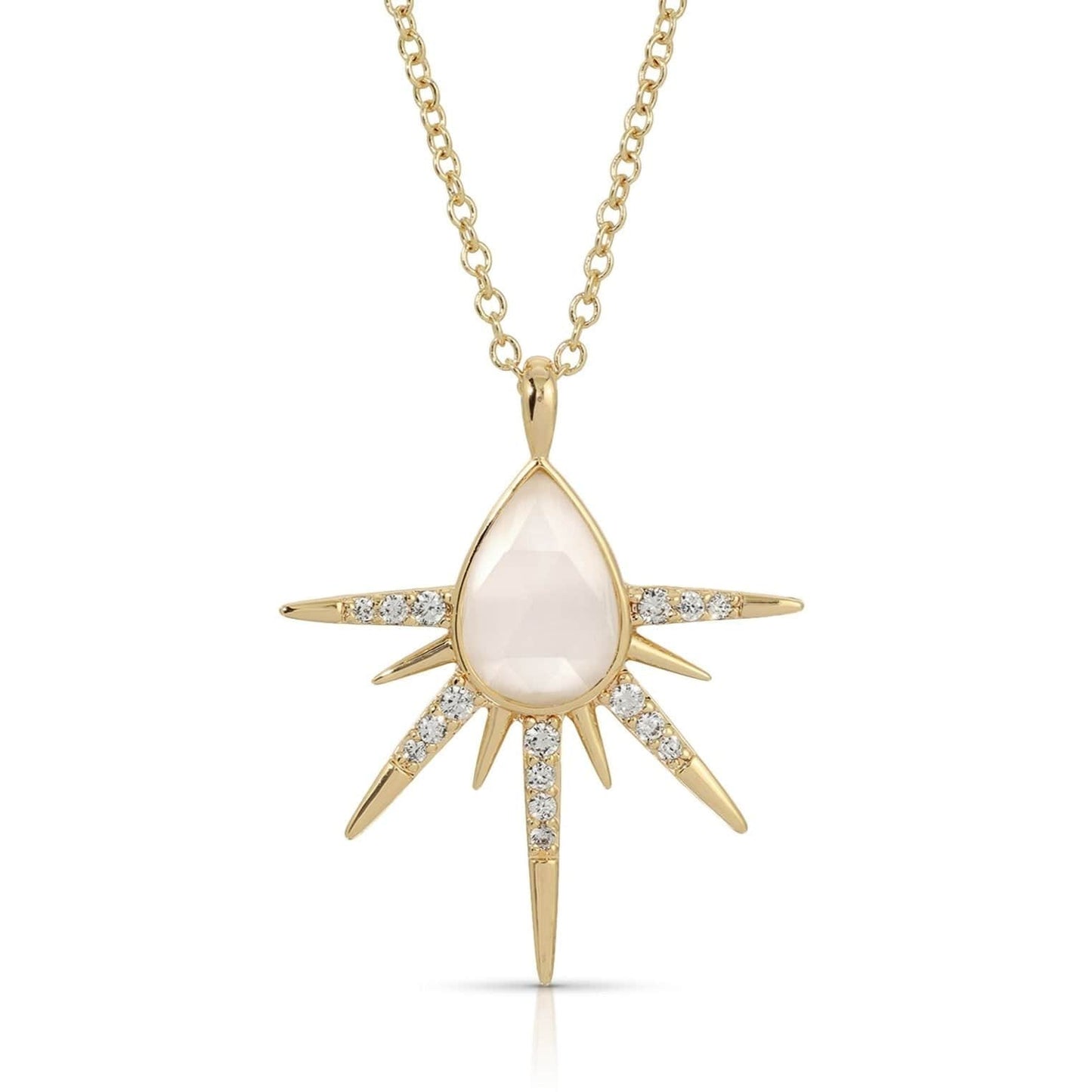 NKL-GPL White Cat`s Eye  Starlight Gem Drop Necklace
