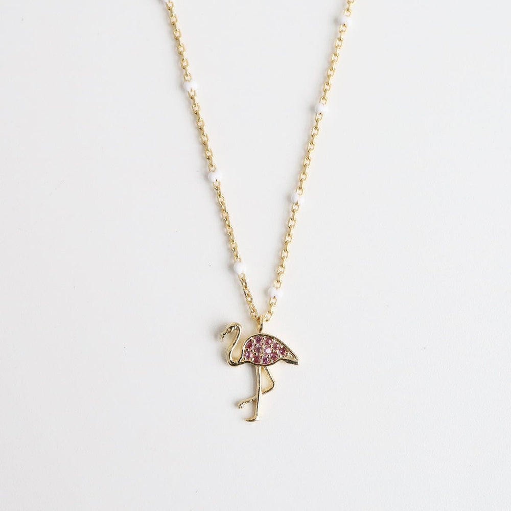 NKL-GPL White Epoxy Chain with CZ Flamingo Necklace