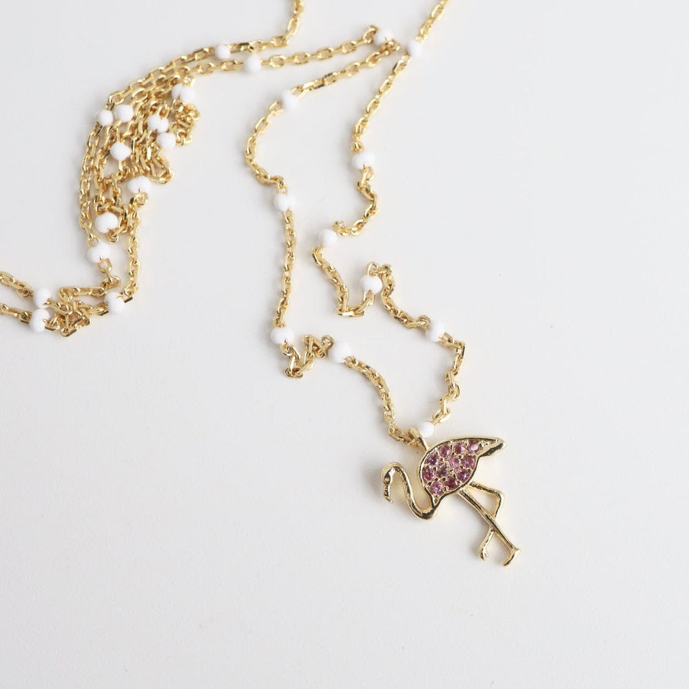 
                      
                        NKL-GPL White Epoxy Chain with CZ Flamingo Necklace
                      
                    