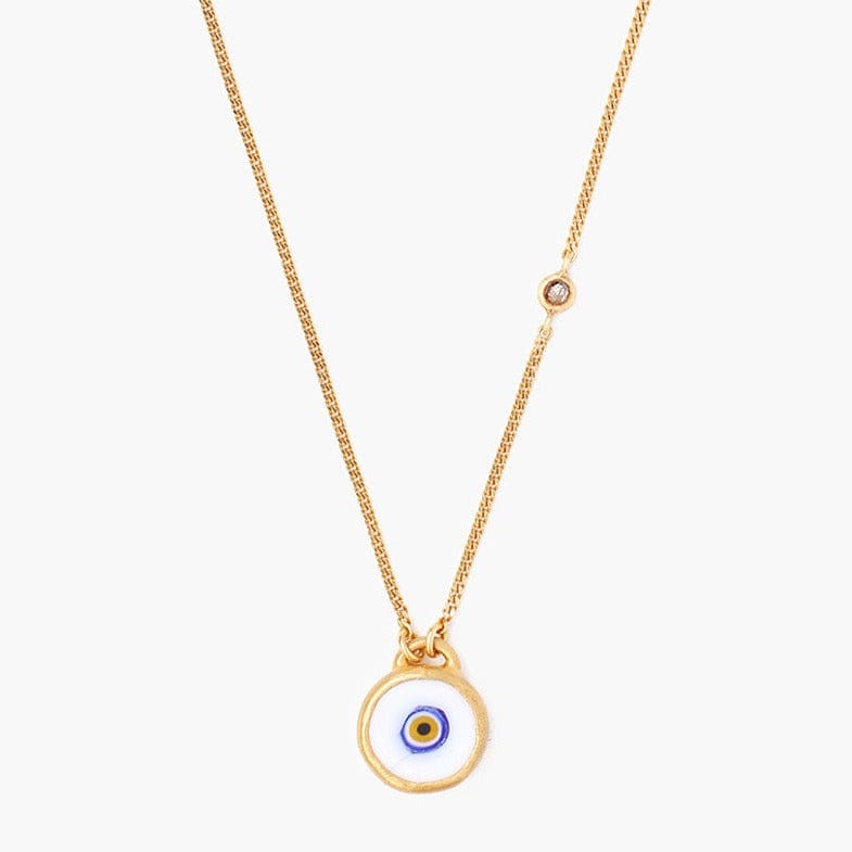 NKL-GPL White Evil Eye Necklace With Champagne Diamond