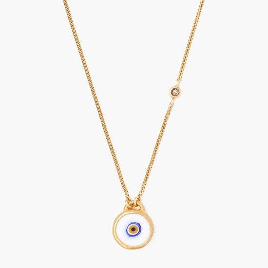NKL-GPL White Evil Eye Necklace With Champagne Diamond