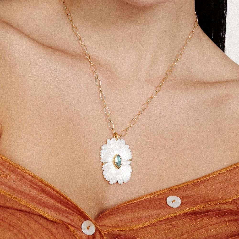 
                      
                        NKL-GPL White Mother of Pearl Magnolia Necklace
                      
                    