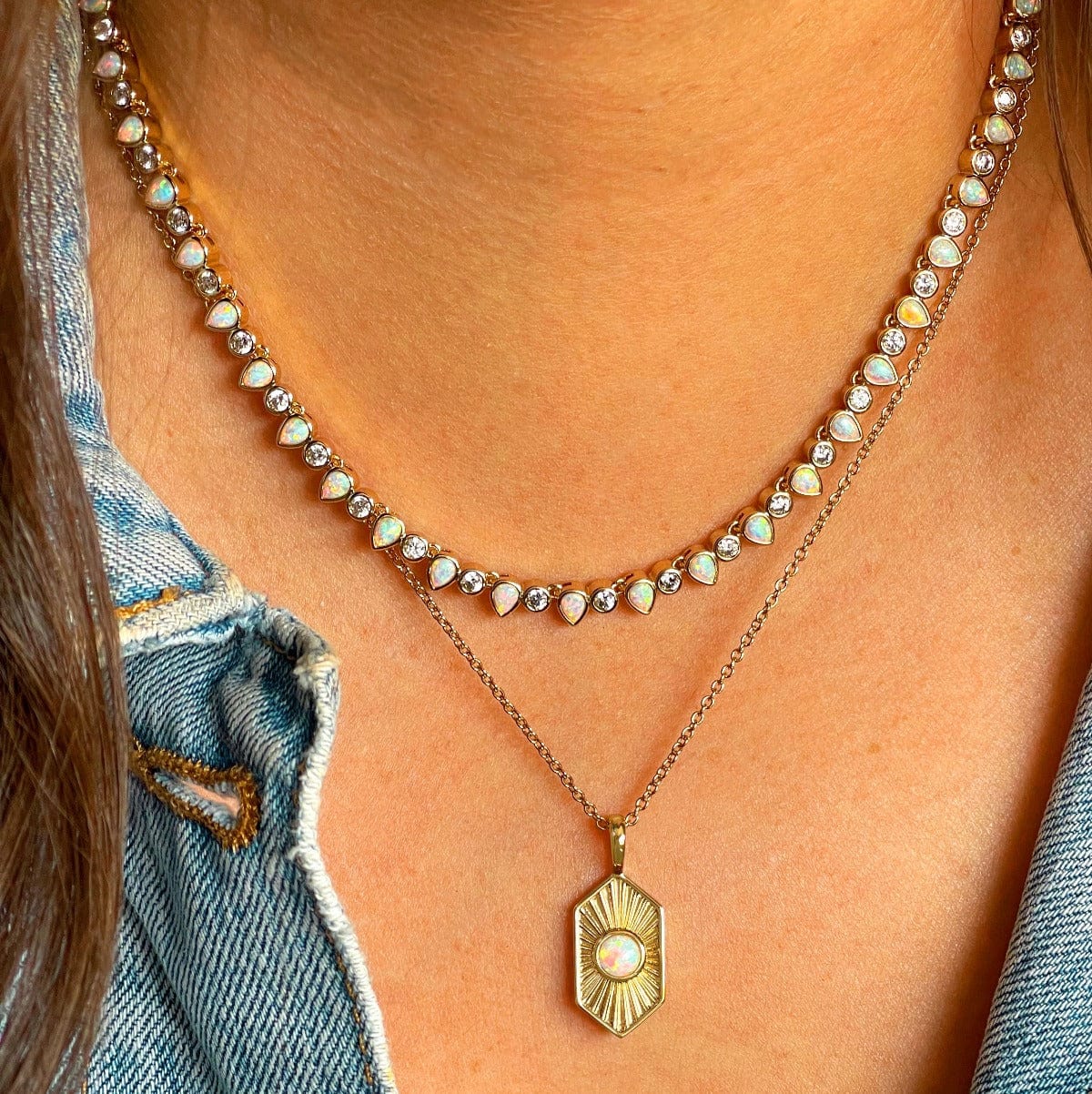 NKL-GPL White Opal Teardrop Tennis Necklace