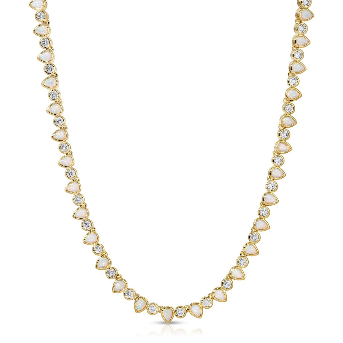 NKL-GPL White Opal Teardrop Tennis Necklace