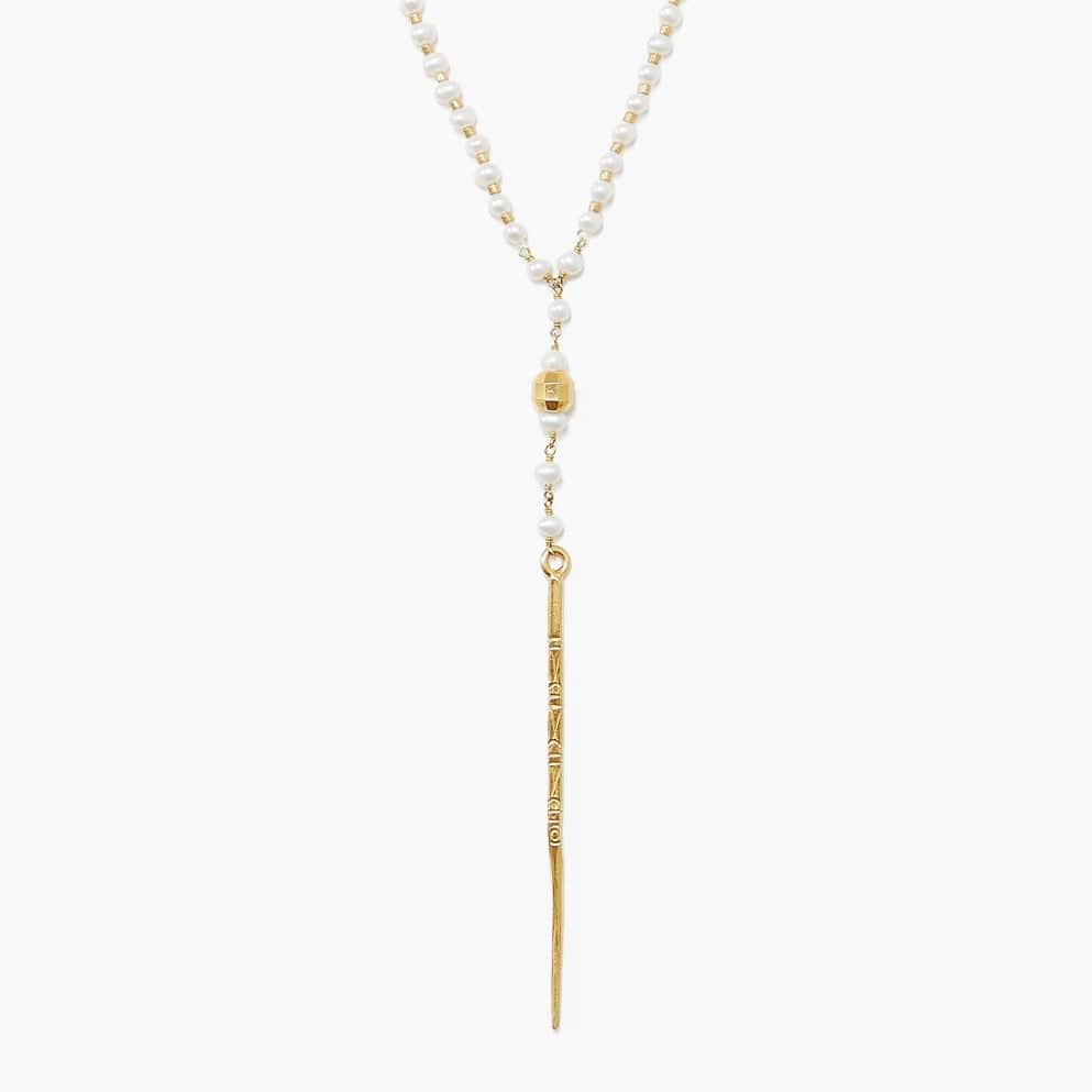 NKL-GPL White Pearl and Gold Dagger Necklace