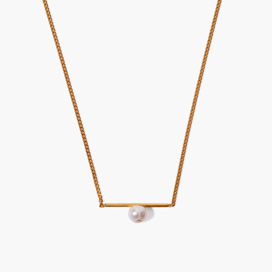 NKL-GPL White Pearl Bar Pendant Necklace