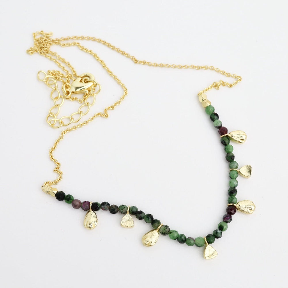 
                  
                    NKL-GPL Zoisite Dark Green Beaded Gold Nuggets Necklace
                  
                