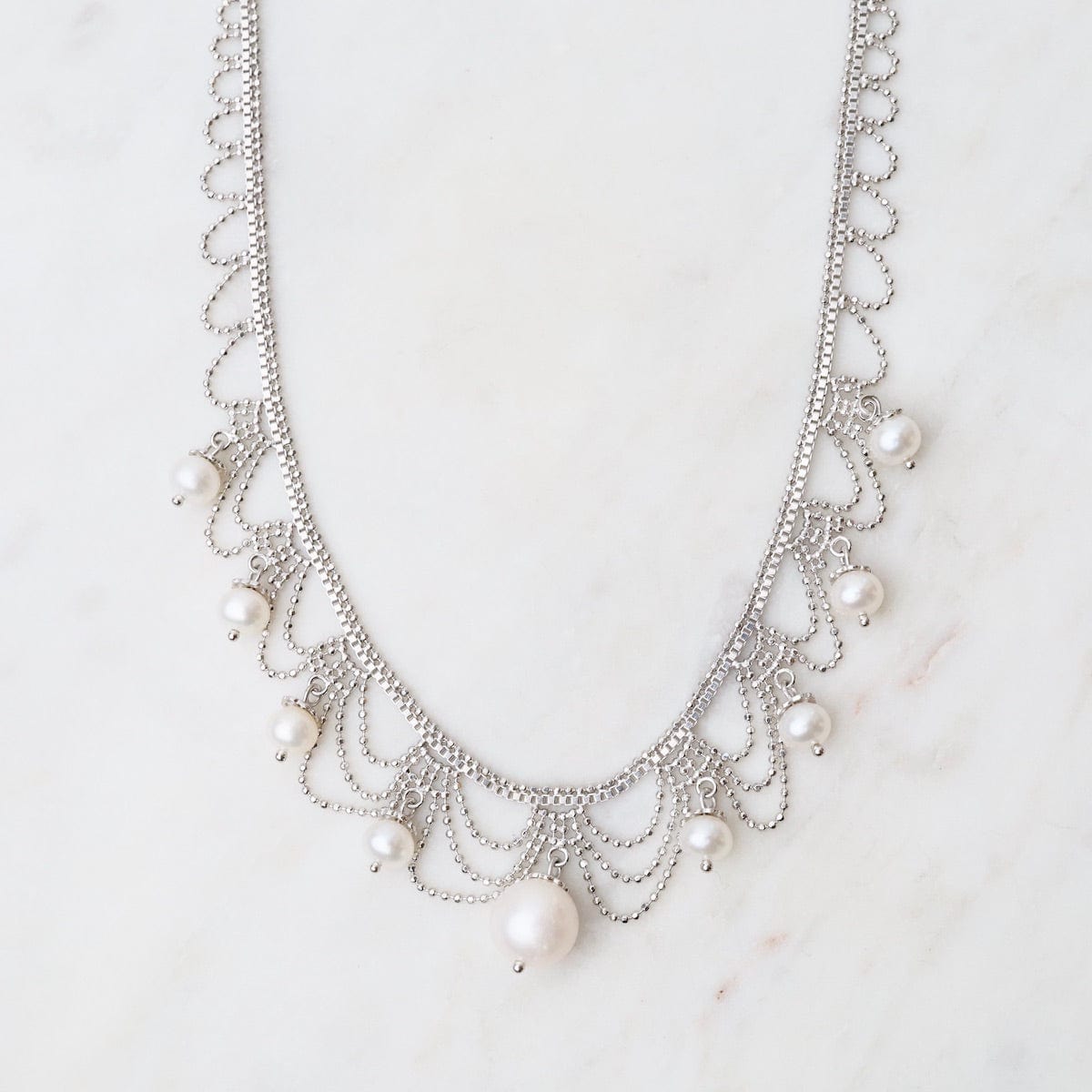 NKL Graduated Draped Lacy Loops & 9 Pearls Necklace