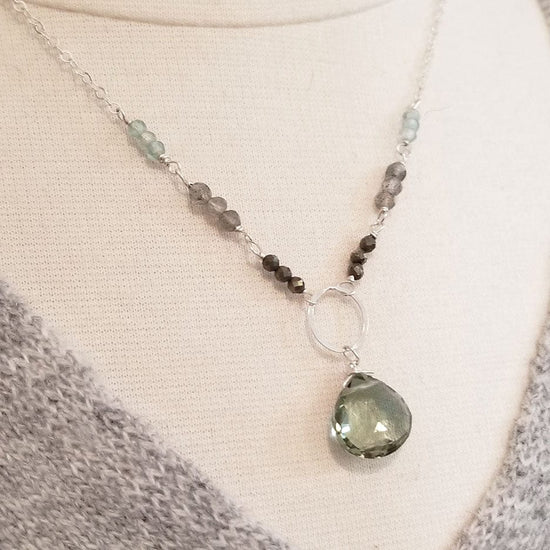 NKL Green Amethyst Sterling Silver Ring Necklace