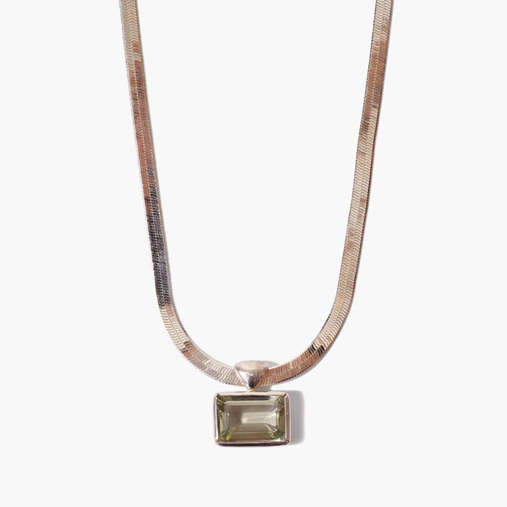 NKL Green Amethyst Tab Herringbone Necklace