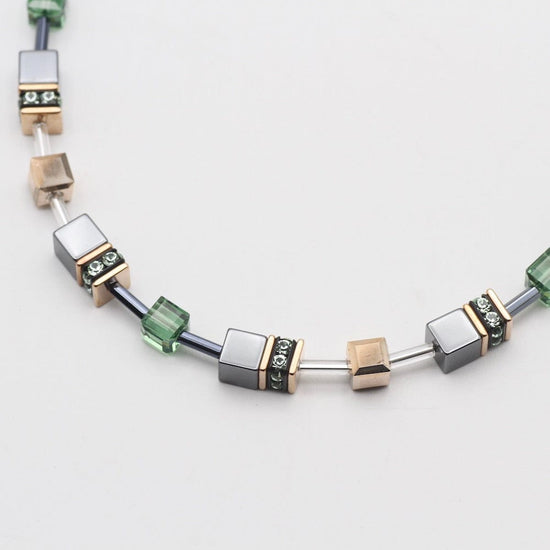 NKL GREEN AND HEMATITE GEO CUBE NECKLACE