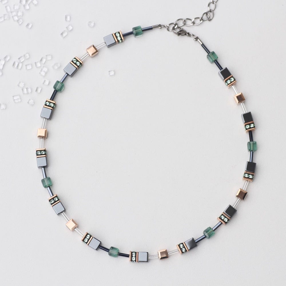 NKL GREEN AND HEMATITE GEO CUBE NECKLACE