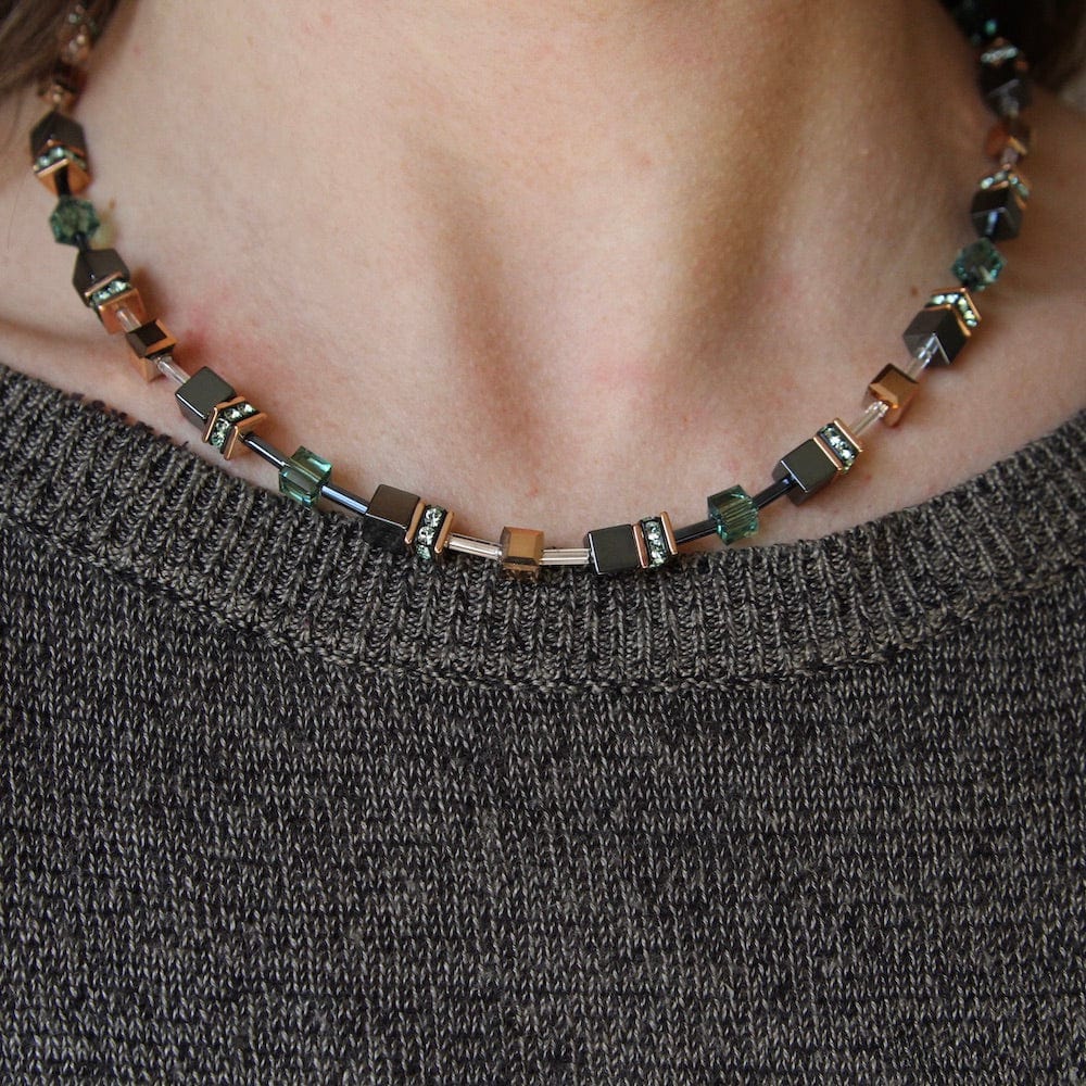 NKL GREEN AND HEMATITE GEO CUBE NECKLACE