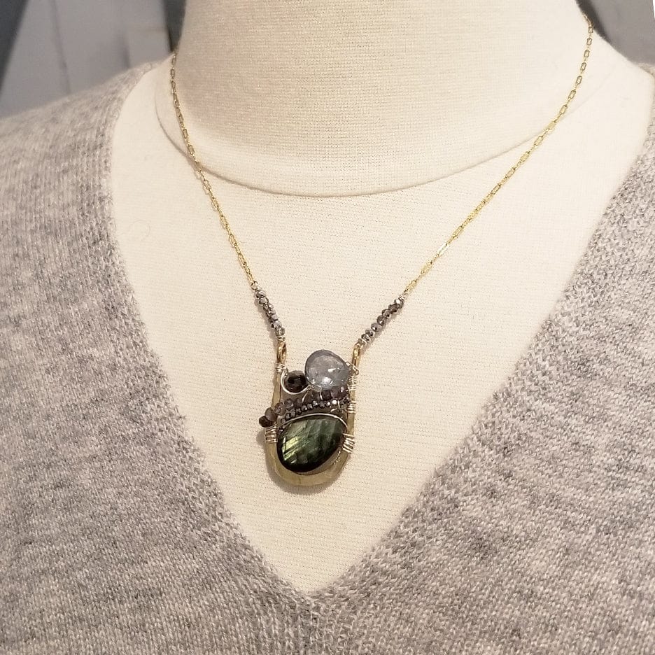 
                  
                    NKL GREEN LABRADORITE AND BLUE QUARTZ DROP NECKLACE
                  
                