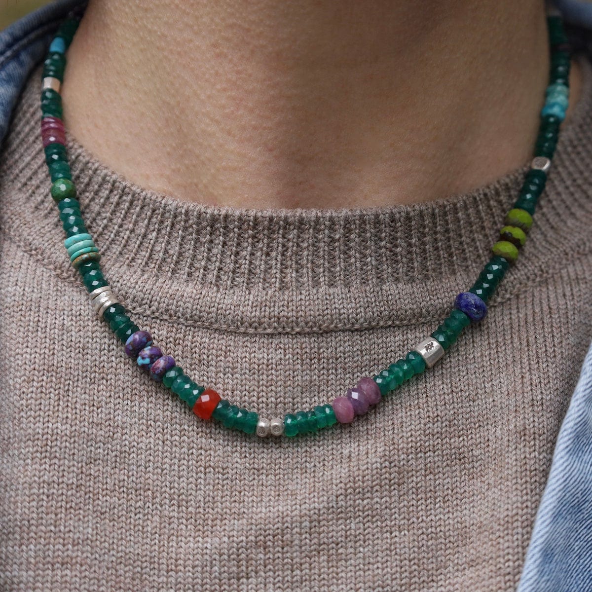 NKL Green Onyx Silver Garden Necklace