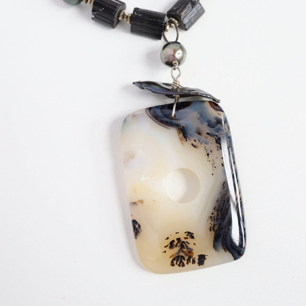 
                      
                        NKL Grey Agate & Black Tourmaline with Dendritic Agate Necklace
                      
                    