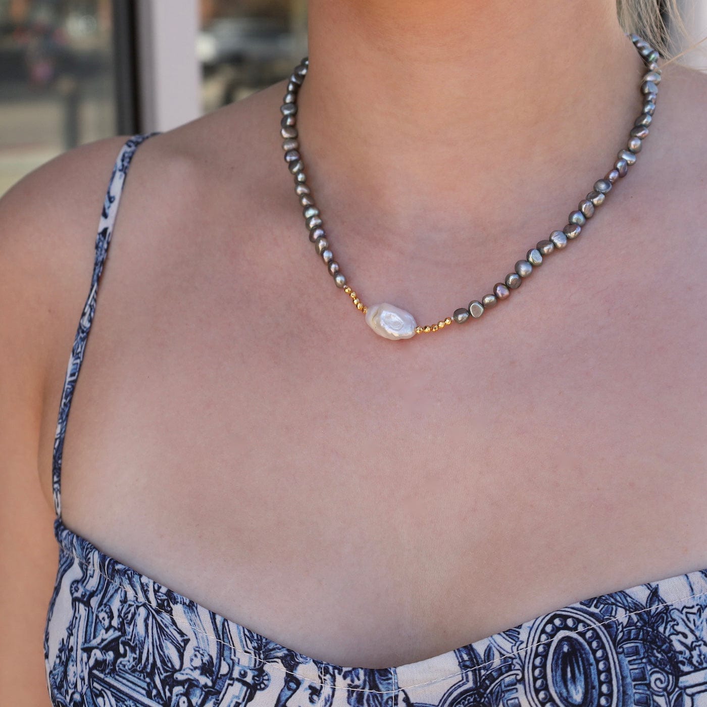 NKL Grey and White Pearl Nugget Necklace