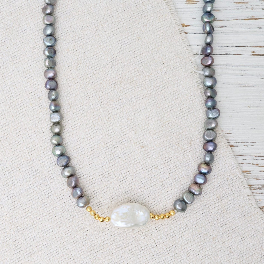 NKL Grey and White Pearl Nugget Necklace