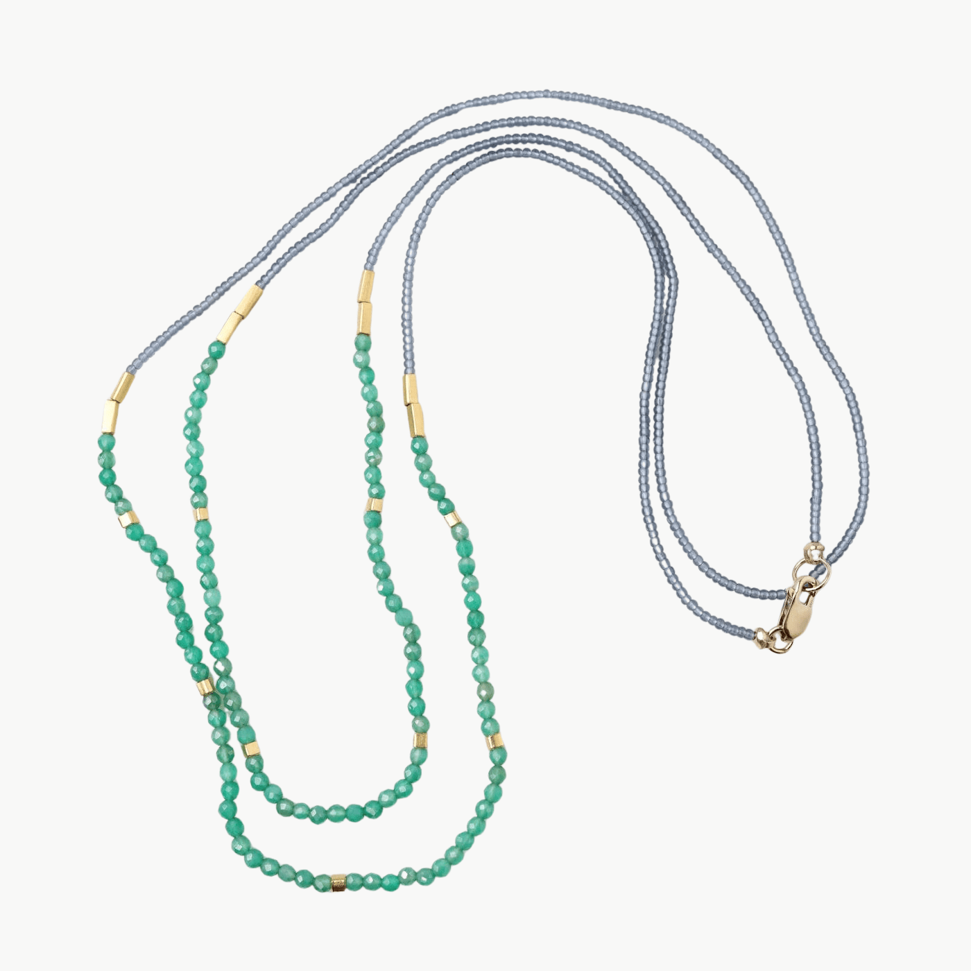 NKL Grey, Green Onyx & Gold Vermeil Beaded Necklace