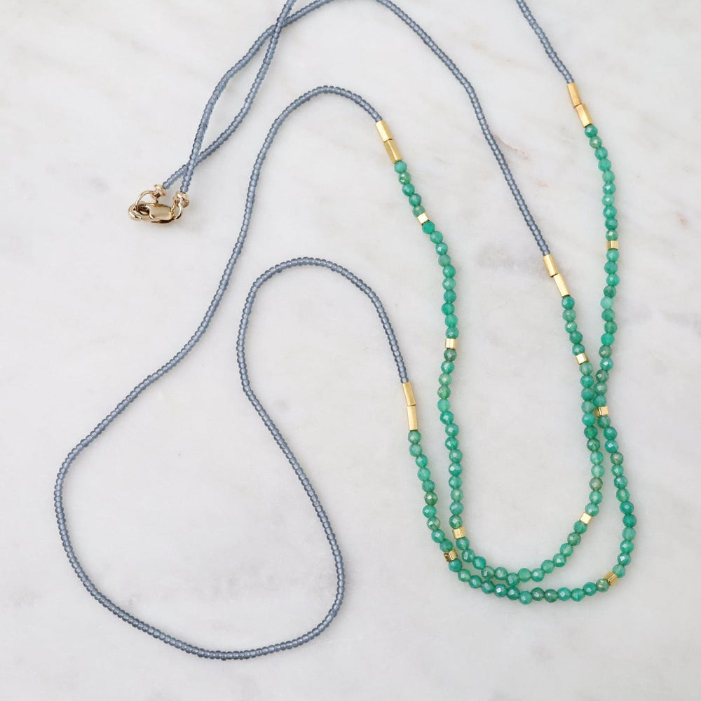 
                  
                    NKL Grey, Green Onyx & Gold Vermeil Beaded Necklace
                  
                