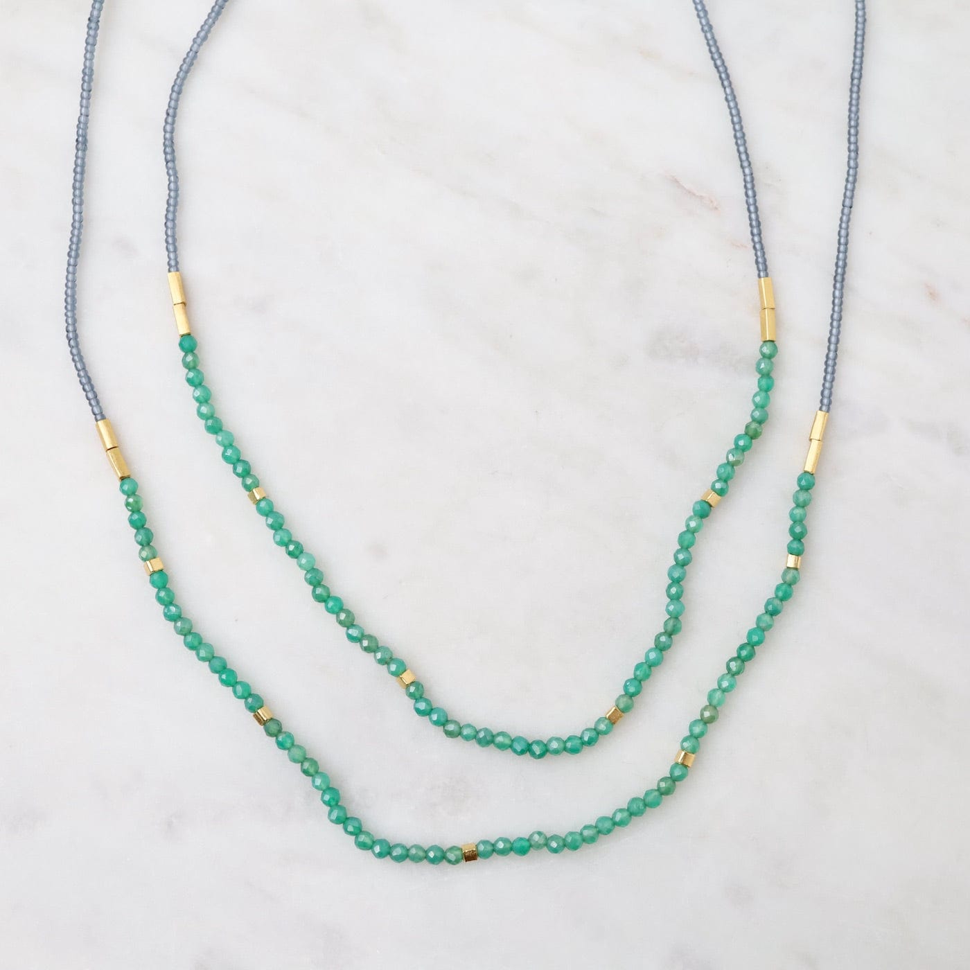 NKL Grey, Green Onyx & Gold Vermeil Beaded Necklace