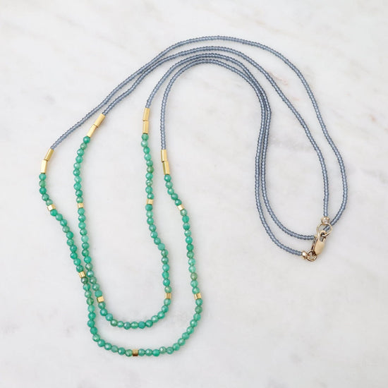NKL Grey, Green Onyx & Gold Vermeil Beaded Necklace