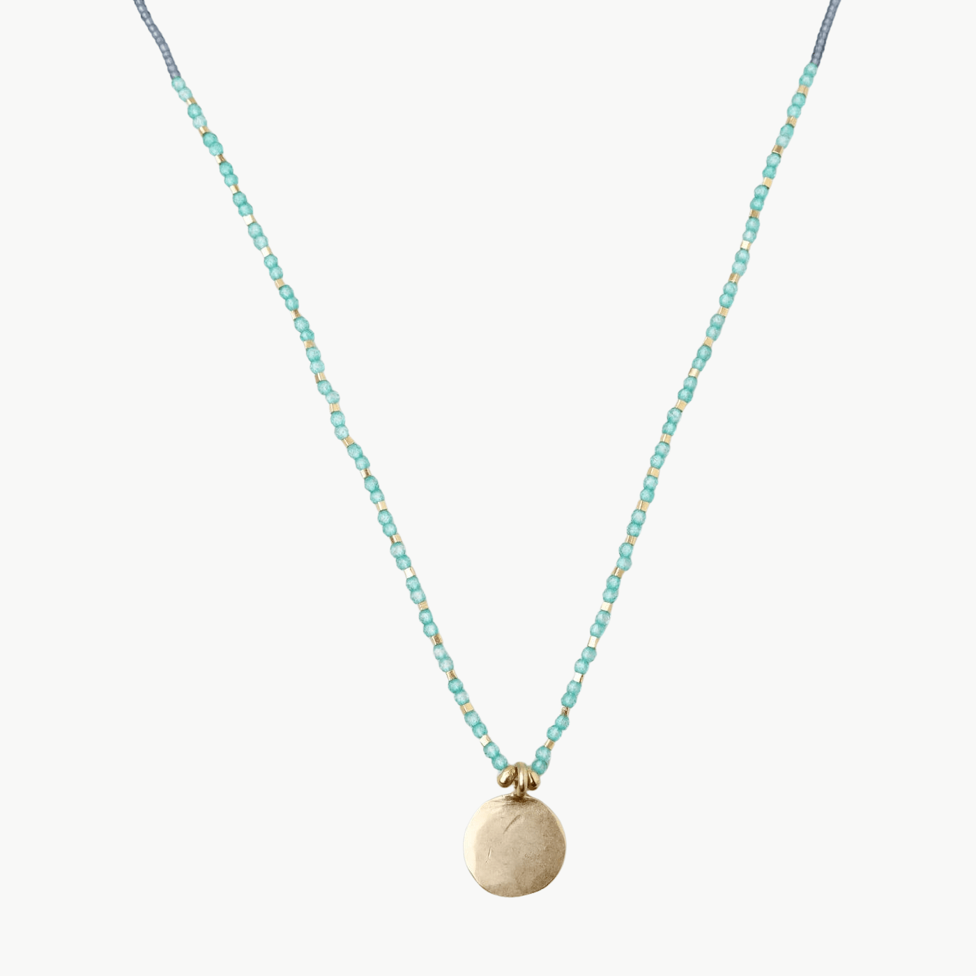 NKL Grey, Green Onyx & Gold Vermeil Hammered Disc Charm Necklace