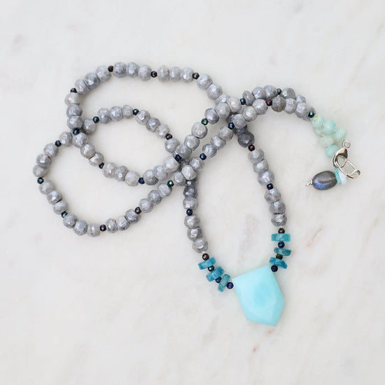 NKL Grey Moonstone with Chalcedony Necklace