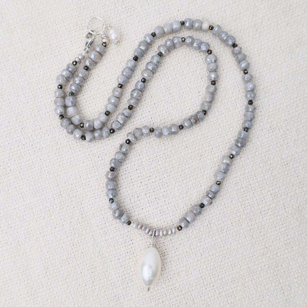 
                  
                    NKL Grey Moonstone with White Pearl Drop Necklace
                  
                