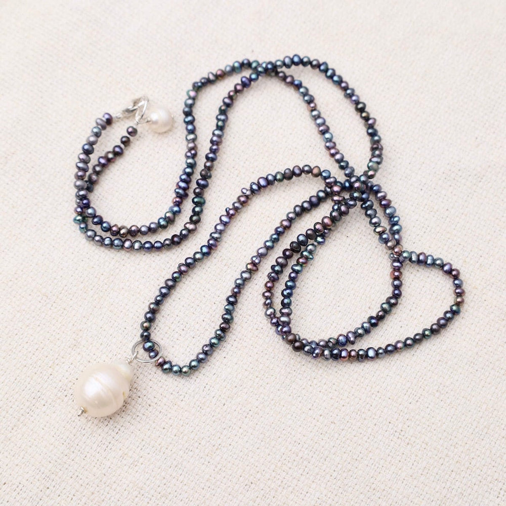 
                      
                        NKL Grey Pearl with White Pearl Drop Long Necklace
                      
                    