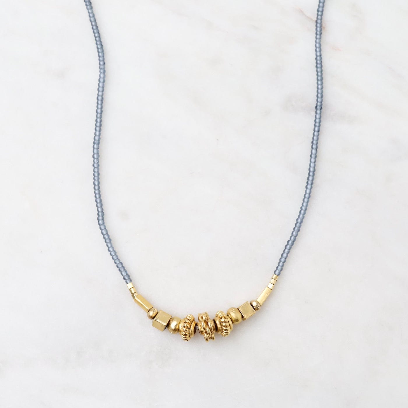 NKL Grey Seed and Cluster of Gold Bead Necklace