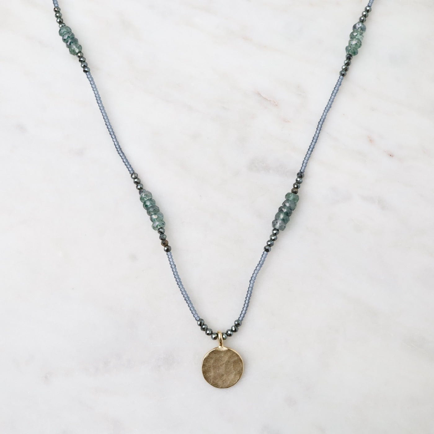 NKL Grey Seed & Mystic Quartz Bead Pendant Necklace