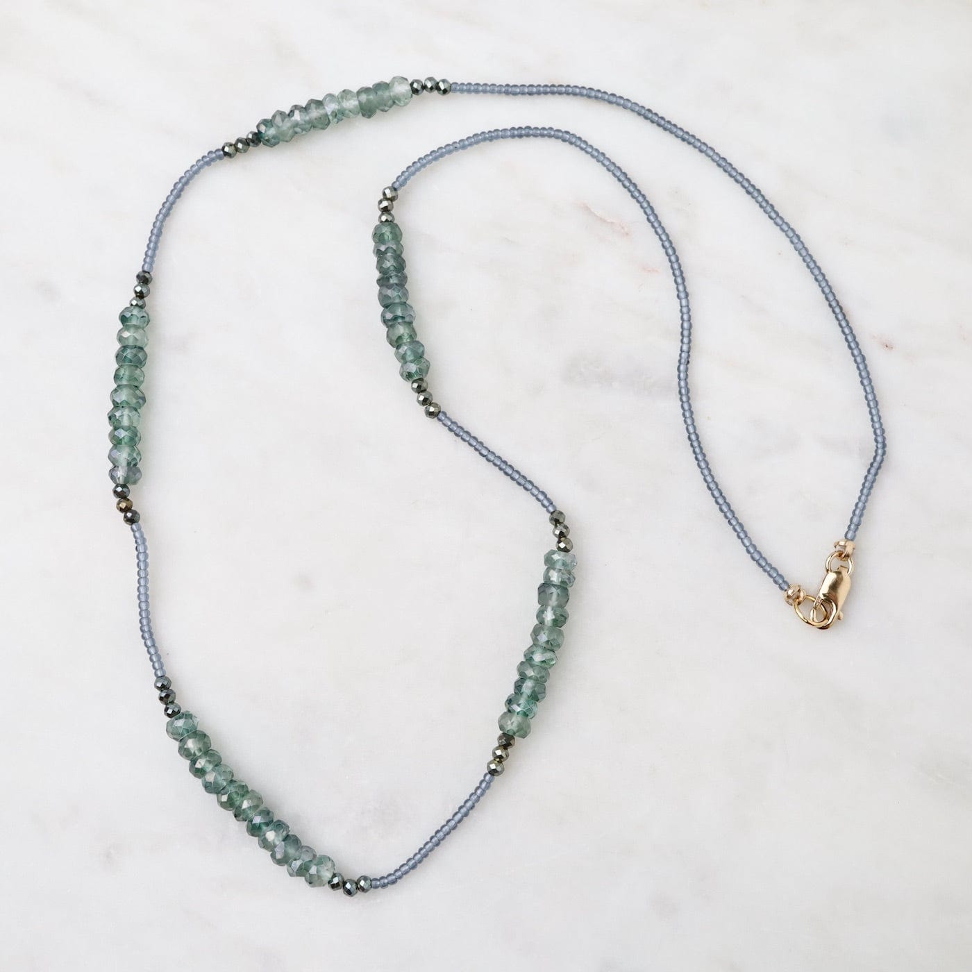 NKL Grey Seed, Pyrite & Mystic Bead Necklace