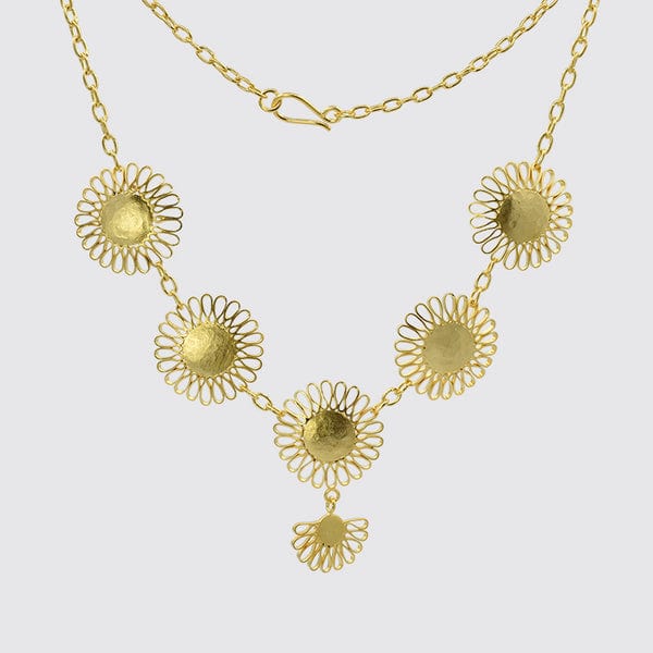 NKL Hammered Flower Necklace - Gold Plated Brass