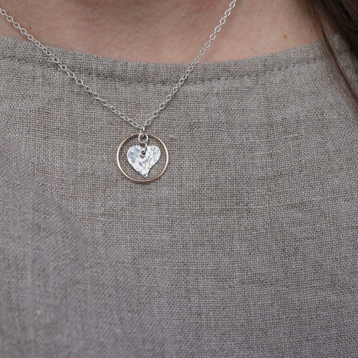 NKL Hammered Heart in Circle Necklace
