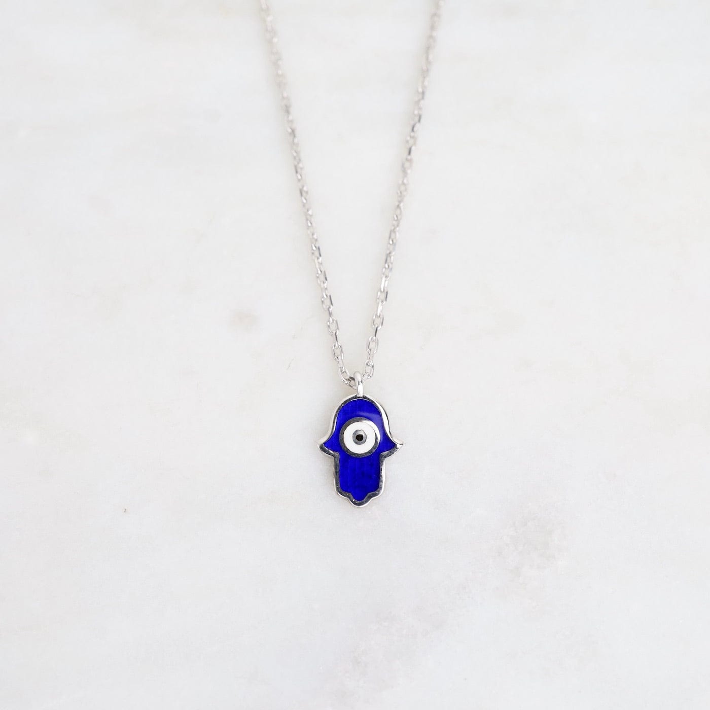 NKL Hamsa with Evil Eye Enamel Necklace - Navy