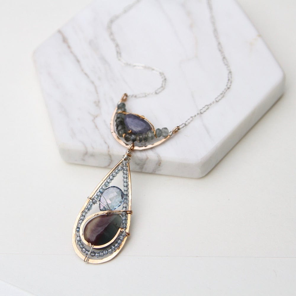 
                  
                    NKL Hand Formed Bronze Arc and Teardrop Necklace
                  
                