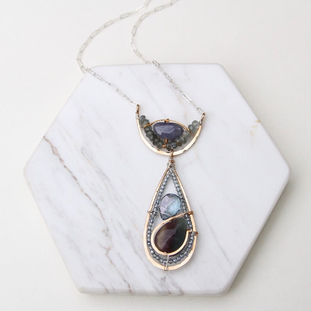 NKL Hand Formed Bronze Arc and Teardrop Necklace