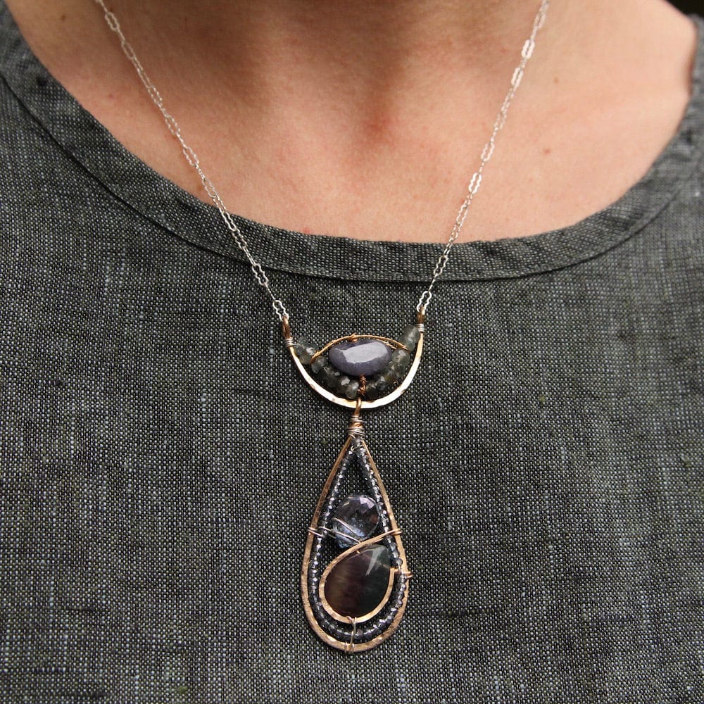 NKL Hand Formed Bronze Arc and Teardrop Necklace