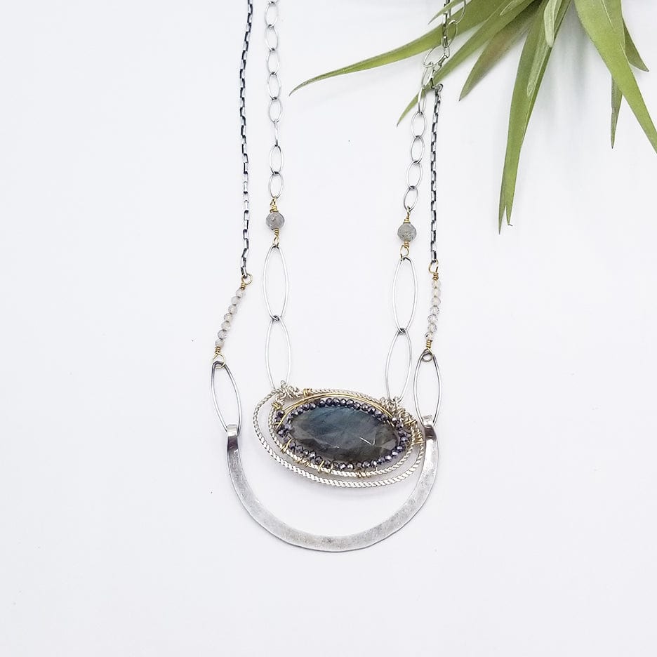 NKL HAND FORMED STERLING SILVER ARC WITH LABRADORITE MARQUISE NECKLACE