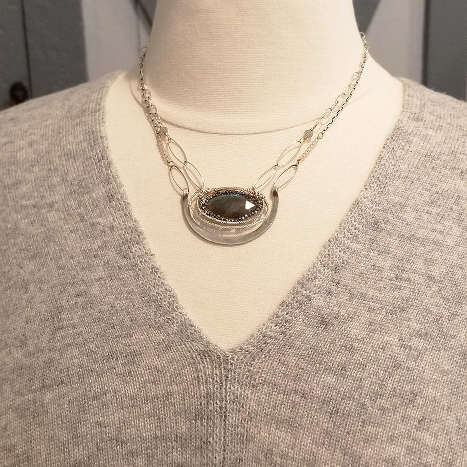 NKL HAND FORMED STERLING SILVER ARC WITH LABRADORITE MARQUISE NECKLACE