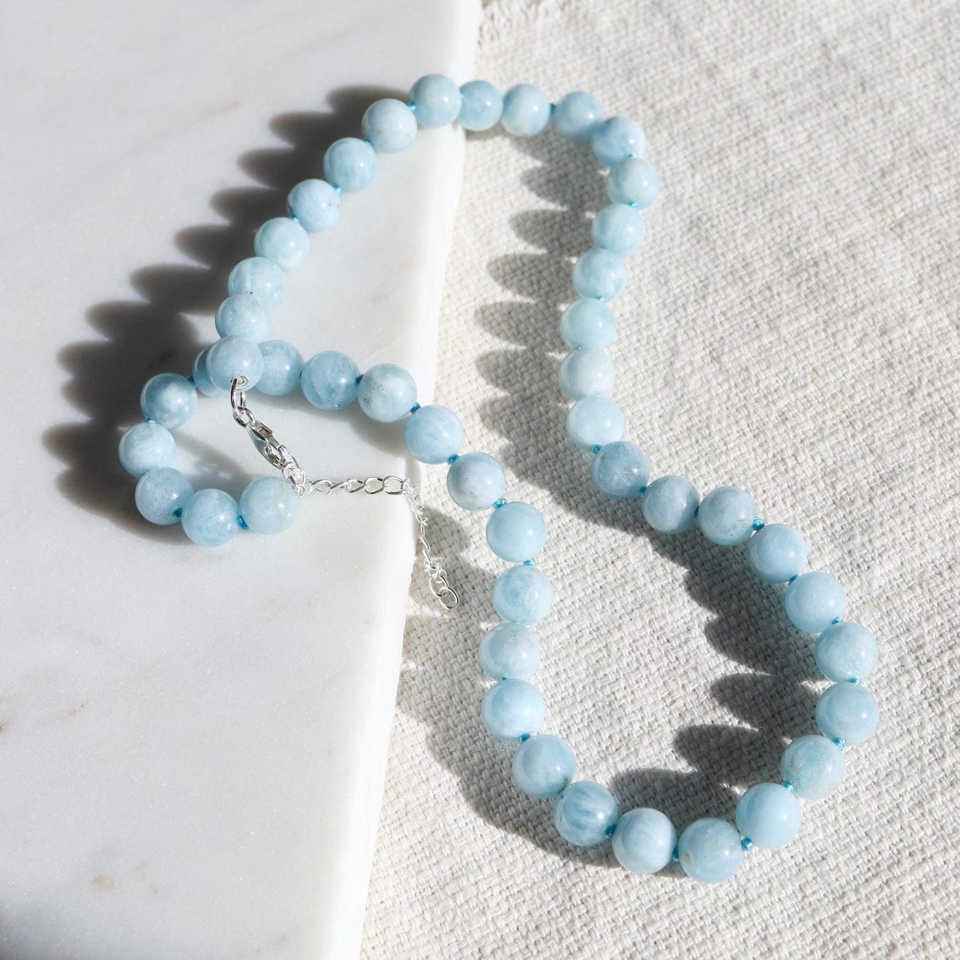 NKL Hand Knotted Milky Aquamarine Necklace