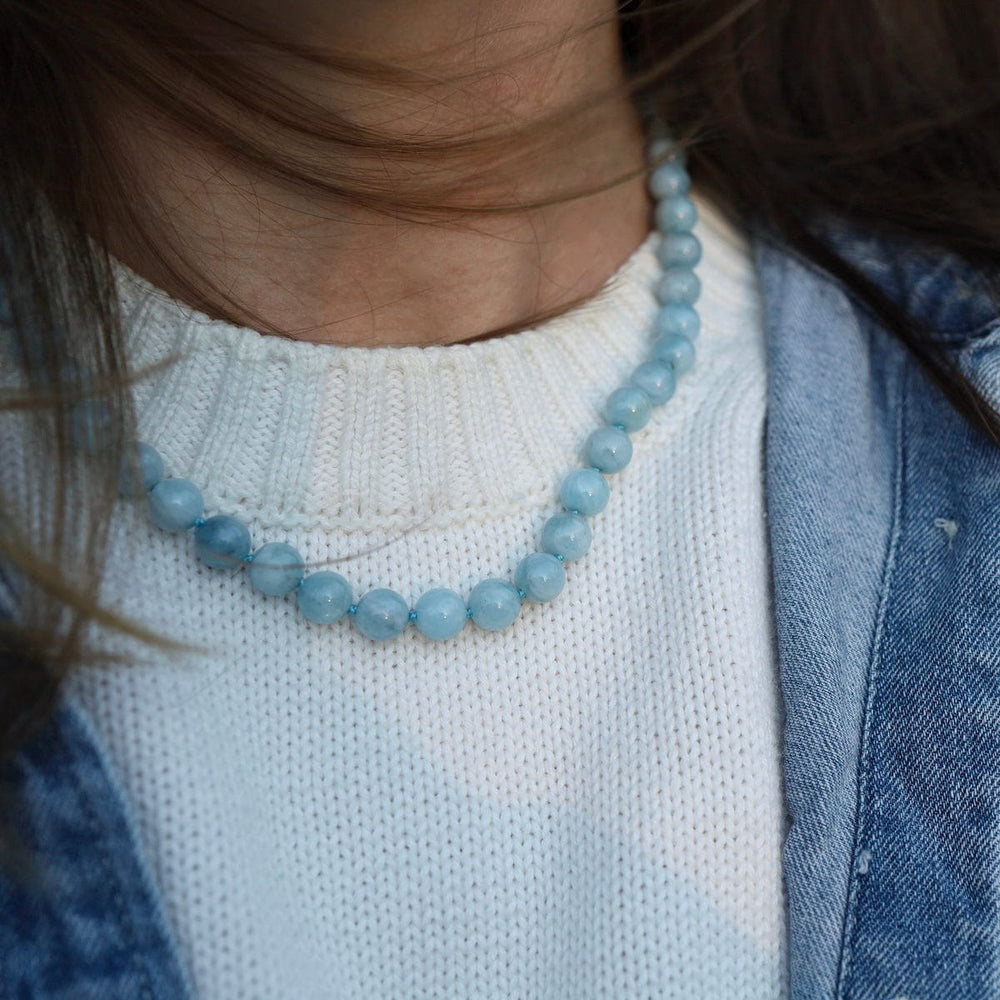 NKL Hand Knotted Milky Aquamarine Necklace