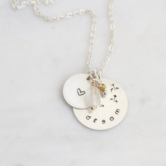NKL Hand Stamped Dandelion Wishes Charm Necklace