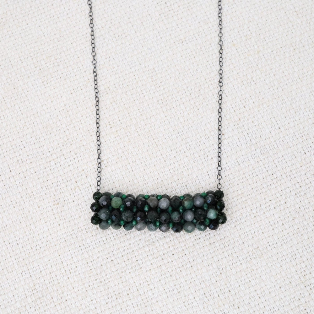 NKL Hand Stitched Emerald with Malachite Trim Necklace